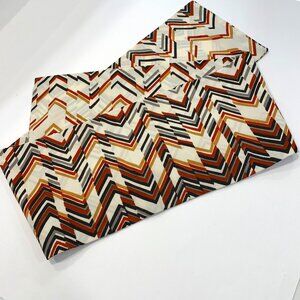 Vintage rectangular scarf in off-white, orange-brown, black, and grey